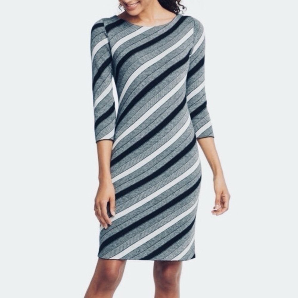Ann Taylor Diagonal Stripe Sweater Dress Navy Blue XL